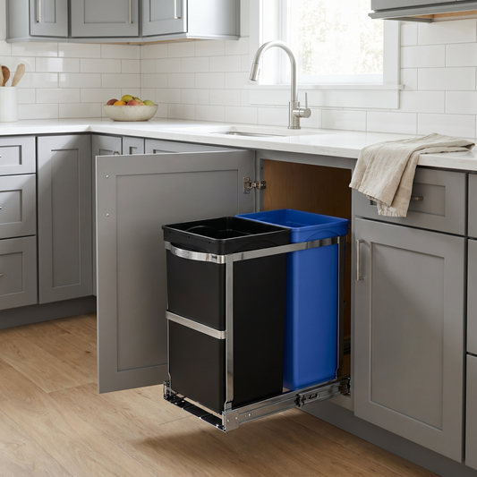 Simplehuman's In-Cabinet Can in a modern kitchen setting.