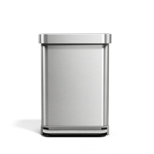 Simplehuman 55L Rectangular Step Can in Brushed Stainless Steel with hands-free foot pedal and internal liner pocket