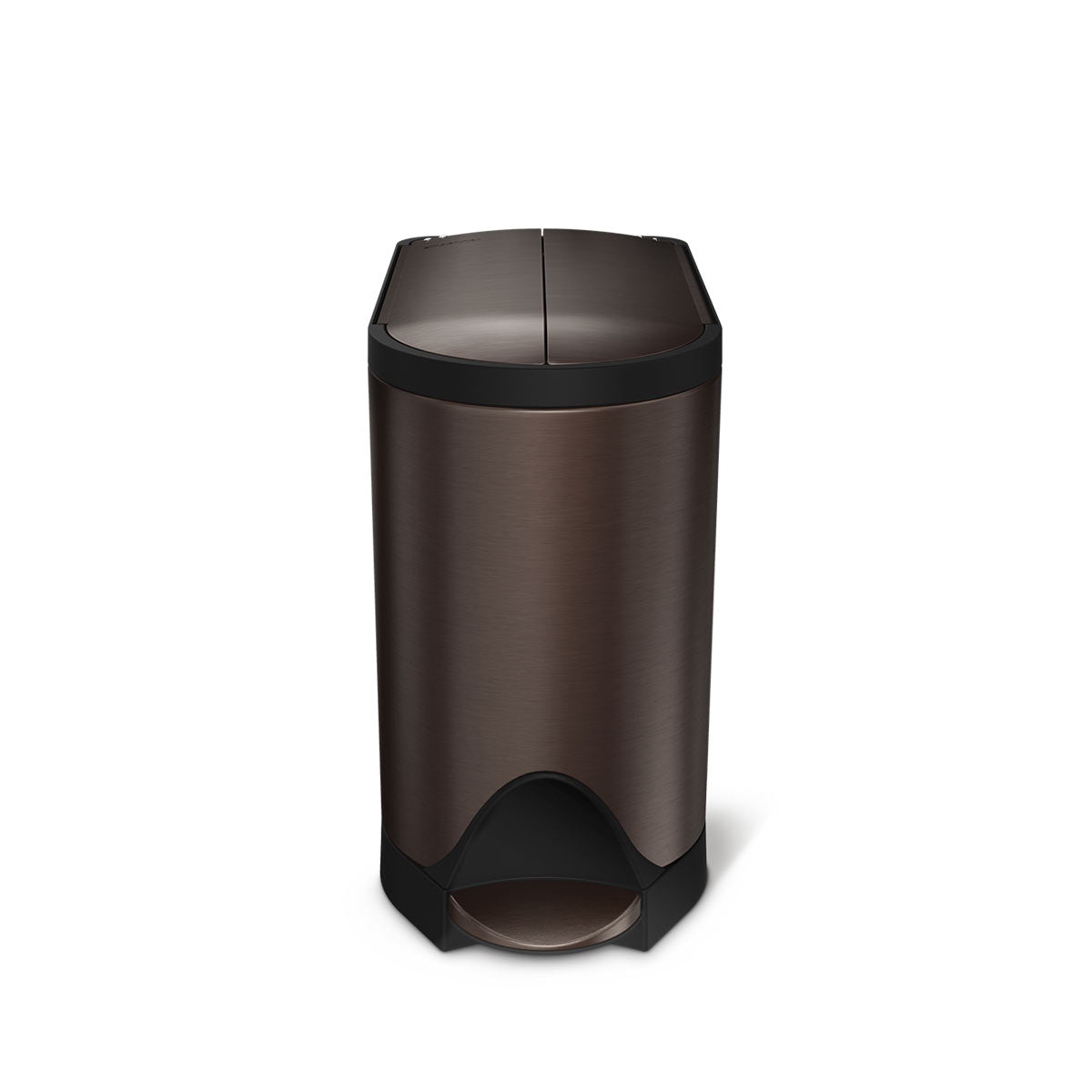 Simplehuman Dark Bronze 10L Butterfly Step Can, hands-free step pedal, space-saving split lid.