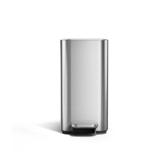 Simplehuman 5L Slim Step Can, Brushed Stainless Steel, Front view, hands-free operation