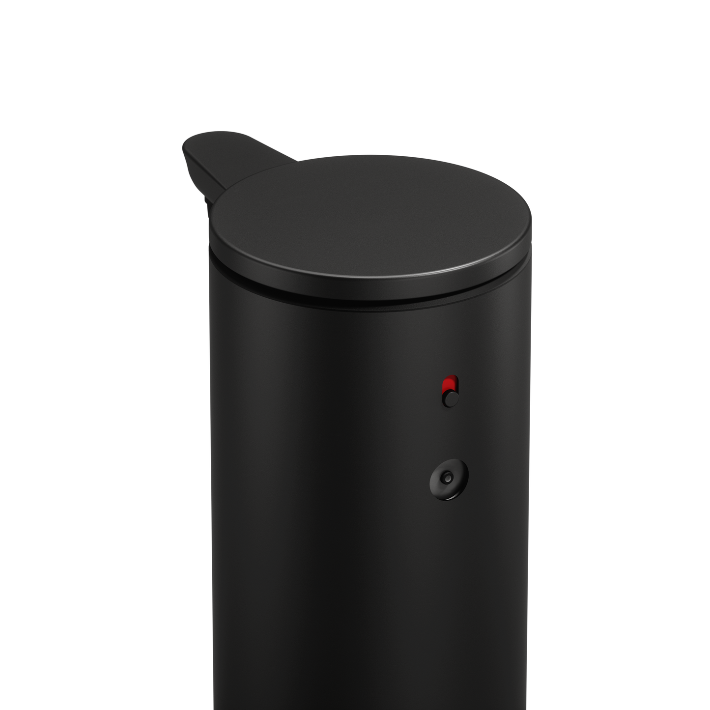 Close-up view of the Simplehuman 9 oz. Sensor Pump in Matte Black, highlighting the top cap and adjustable controls.