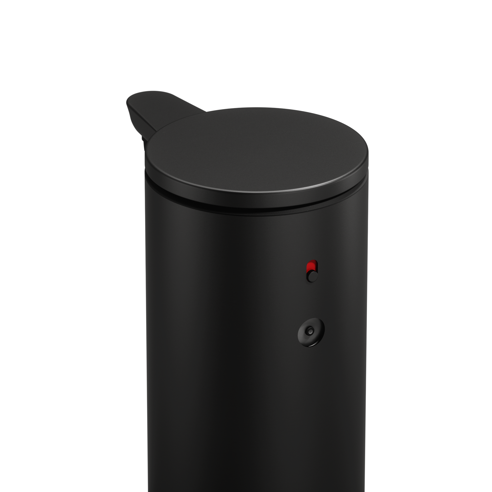 Close-up view of the Simplehuman 9 oz. Sensor Pump in Matte Black, highlighting the top cap and adjustable controls.
