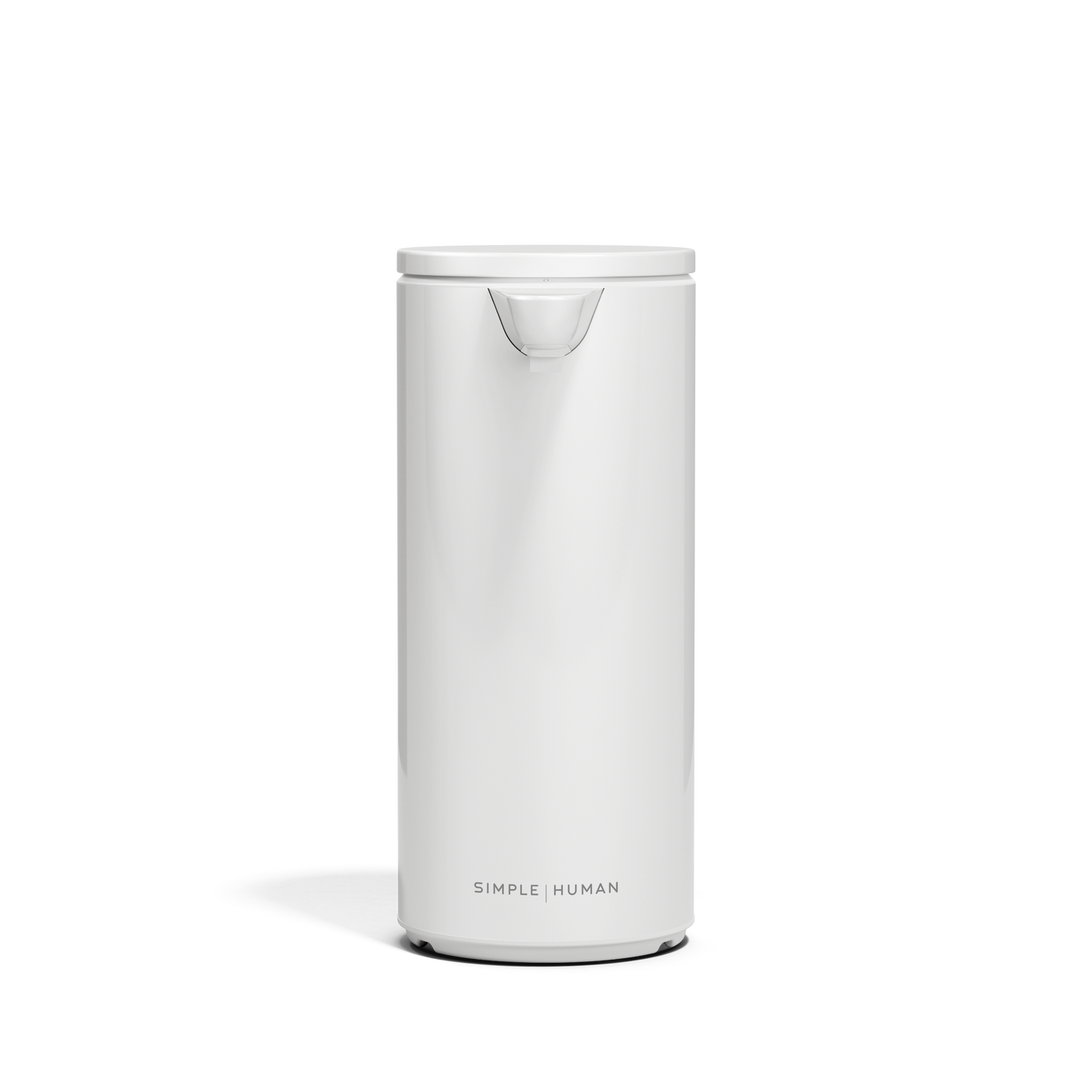Front view of Simplehuman 9 oz. Rechargeable Sensor Pump in White, touch-free operation.