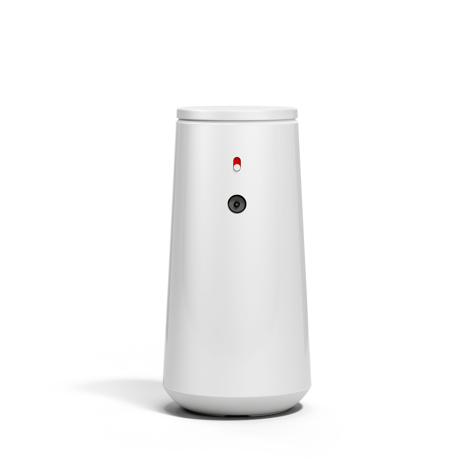 Straight-on view of Simplehuman White Sensor Pump Foam with visible sensor and dose control switch, touch-free dispensing.