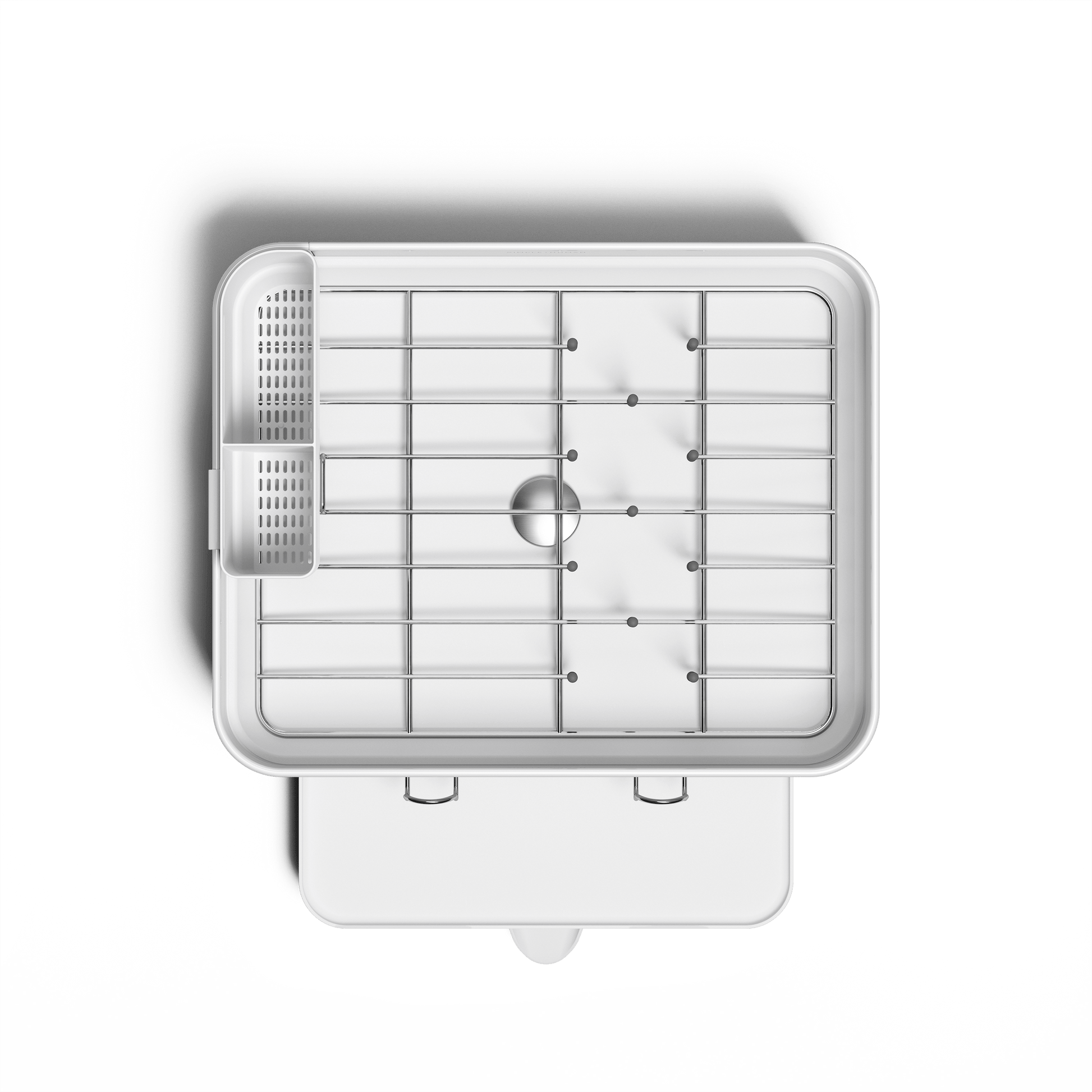 Simplehuman Compact Steel Frame Dishrack, White, overhead view showing steel rack and removable caddy.