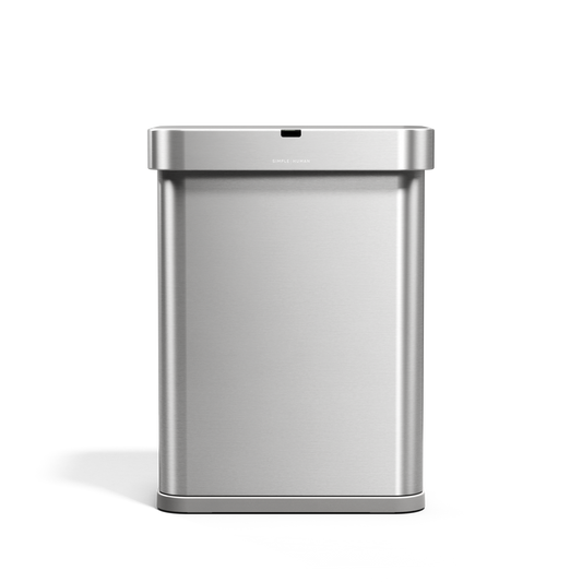 Simplehuman Rectangular Sensor Can in Brushed Stainless Steel, touch-free operation