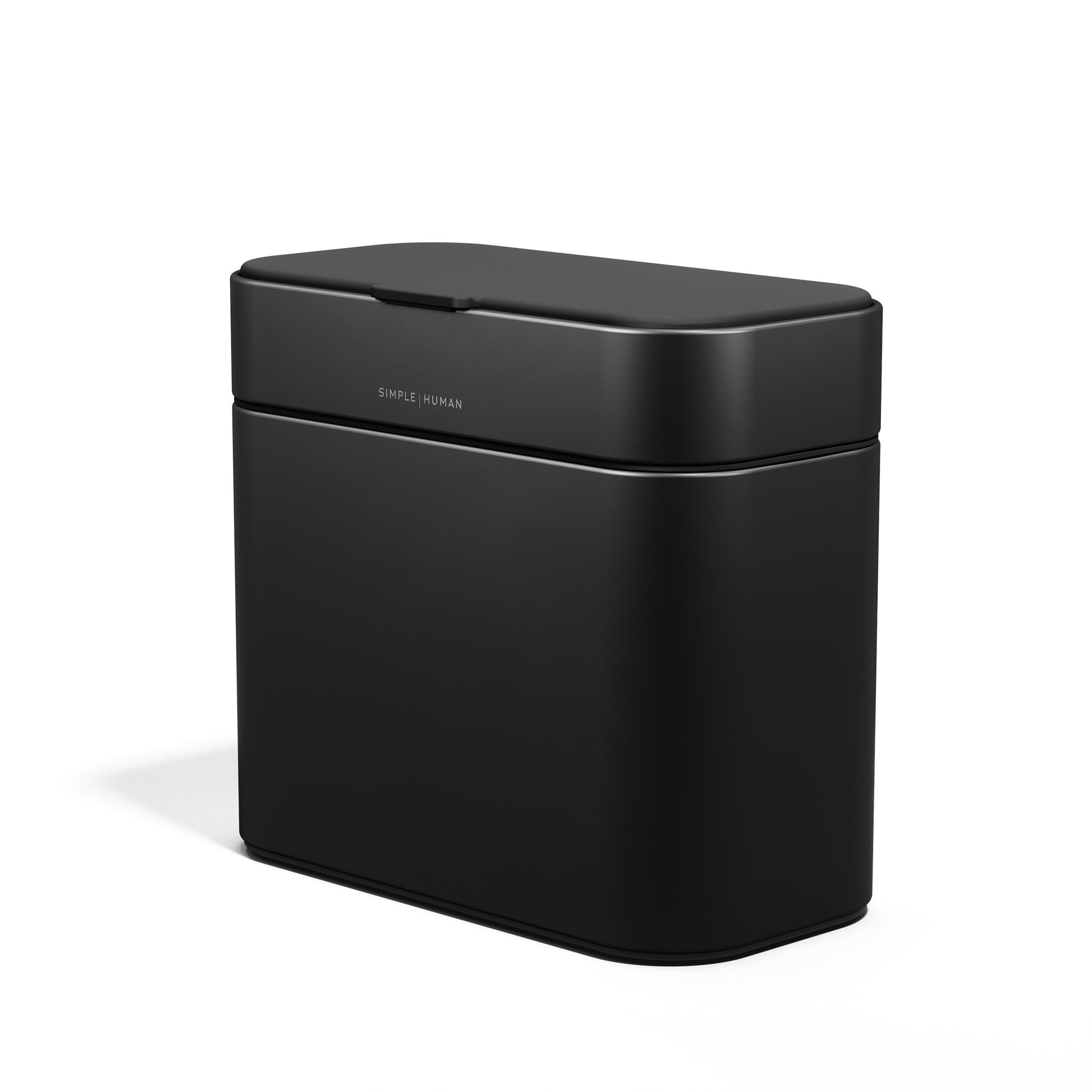 Simplehuman Matte Black Compost Caddy, angled view of odor-proof countertop waste container.