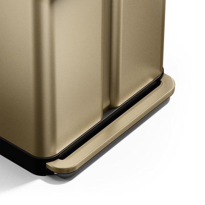 Detail view of Simplehuman 58L Step Recycler Brass foot pedal, wide hands-free design.